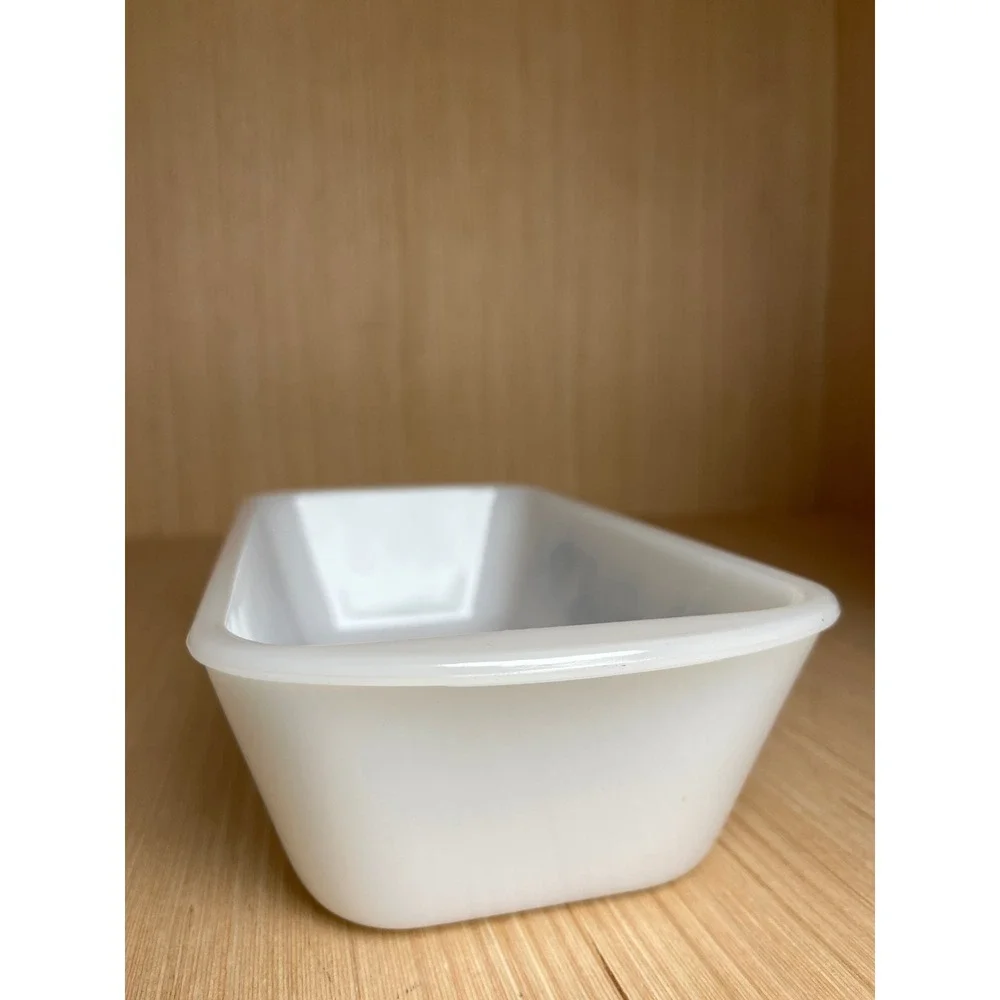 Vintage Glasbake Blue Floral Onion Milk Glass Loaf Pan J-522 Made in USA MCM